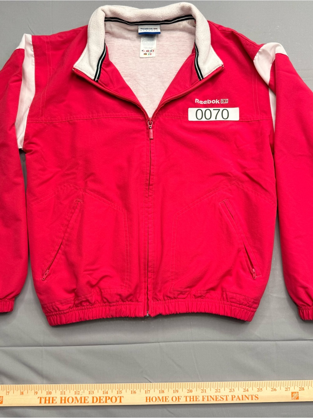 Reebok Bright Red Zip-Front Track Jacket with White Shoulder Accents
